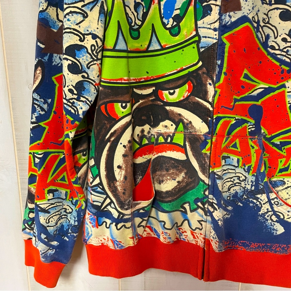 Ed Hardy Orange Green Blue Cotton Graffiti Print Zip Hoodie Jacket Sz L - Picture 6 of 6